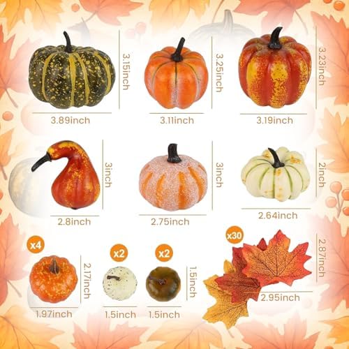 HAKACC Artificial Mixed Pumpkins Maple Leaves for Fall Decor