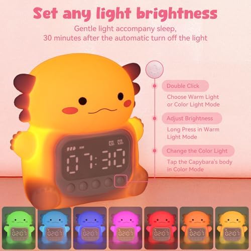 Axolotl Alarm Clock with Night Light for Kids