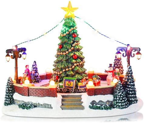 Taman Christmas Village Collectible Buildings with Moving Train and LED Lights