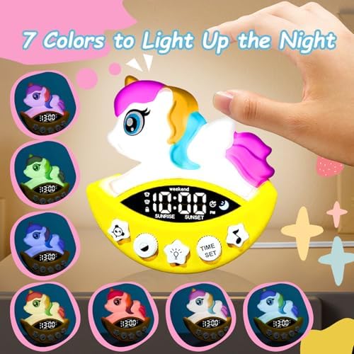 DoliWish Unicorn Alarm Clock with Night Light and White Noise