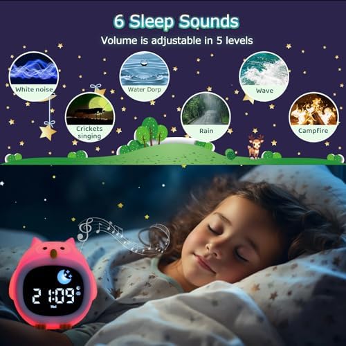 Avalynese Owl Alarm Clock with Night Light and Sound Machine