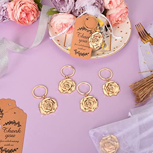 24 Gold Rose Keychains for Wedding Party Favors