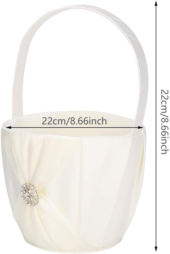 Elegant Ivory Flower Girl Basket with Satin Bow