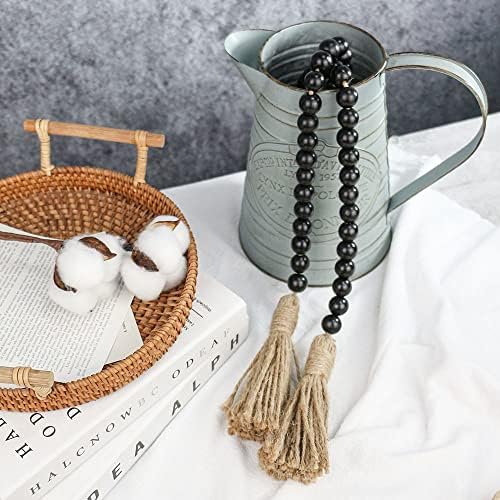 58in Wood Bead Garland with Tassels - Rustic Farmhouse Decor