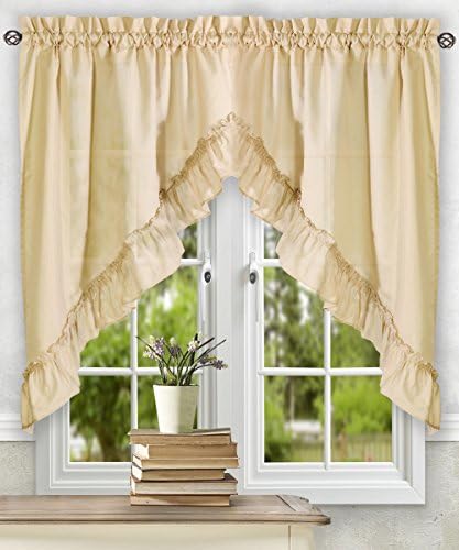 Simple Comfort Ellis 60x38 Inch Ruffled Swag Curtain Almond