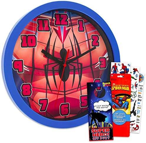 Spiderman Wall Clock for Boys Room - Marvel Decor Bundle