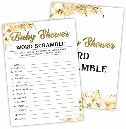 Boho Pampas Grass Baby Shower Word Scramble Game Cards