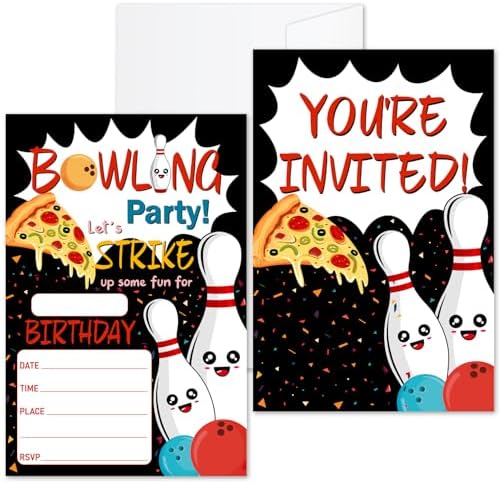 Bowling Birthday Invites Cards For Kids 20 Fun Party Invitations With Envelopes