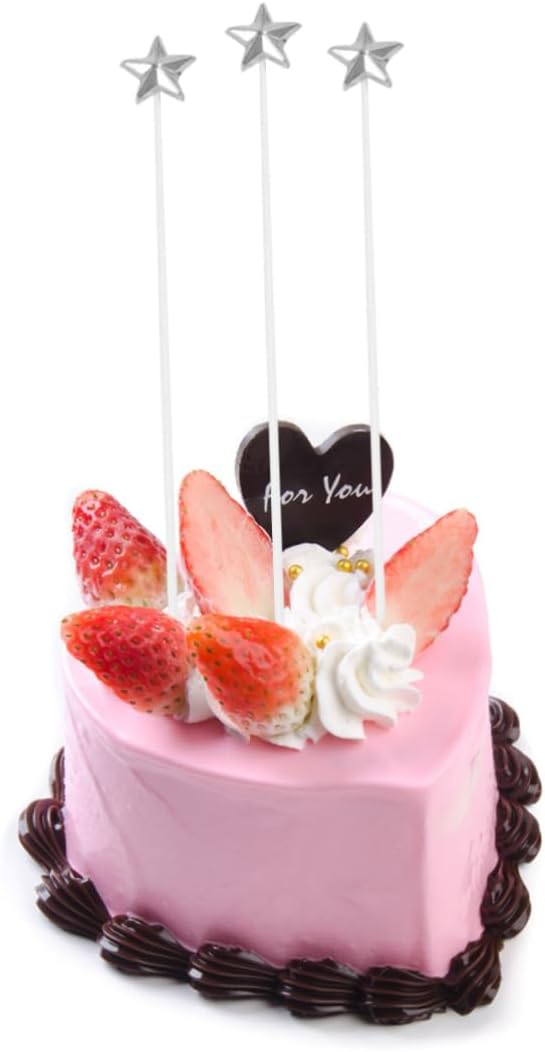 50 Pcs Birthday Silver Cake Decorations