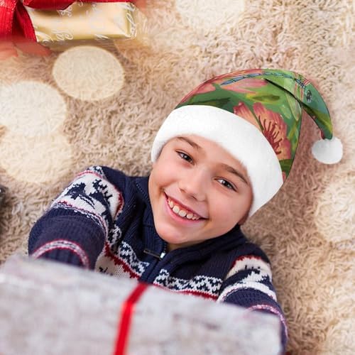 Santa Hat with Dragonflies and Flowers Christmas Headwear
