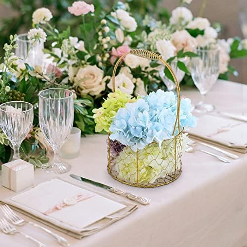 PerGar Golden Metal Flower Girl Basket for Weddings