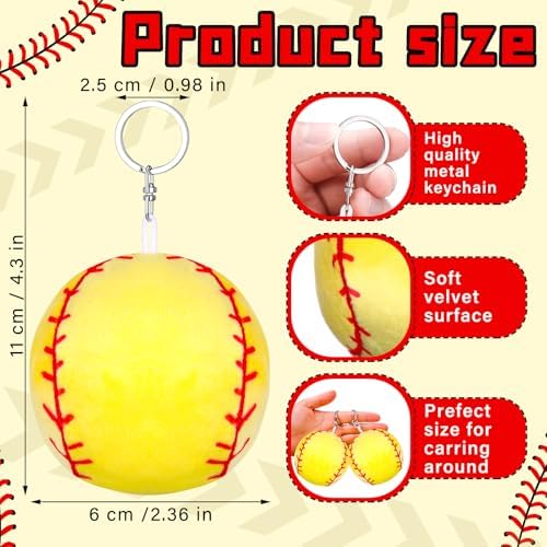 12 Pcs Plush Softball Keychains 43 Inch Team Spirit Keyrings