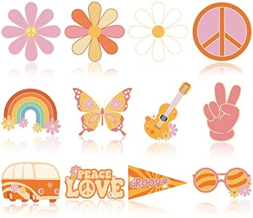 Colarr 60 Pieces Groovy Retro Hippie Party Cutouts