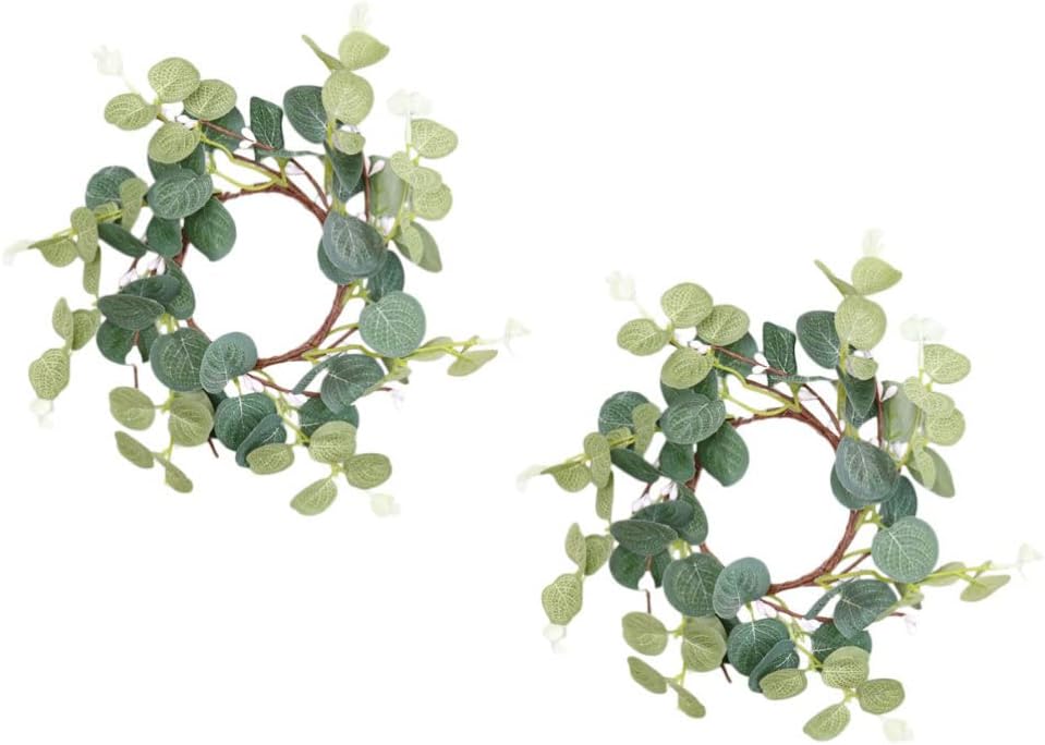 Zerodeko 4pcs Eucalyptus Candle Wreaths for Home Decor