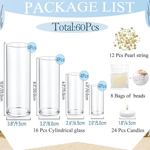 UDU 16 Glass Cylinder Vase Set for Centerpieces