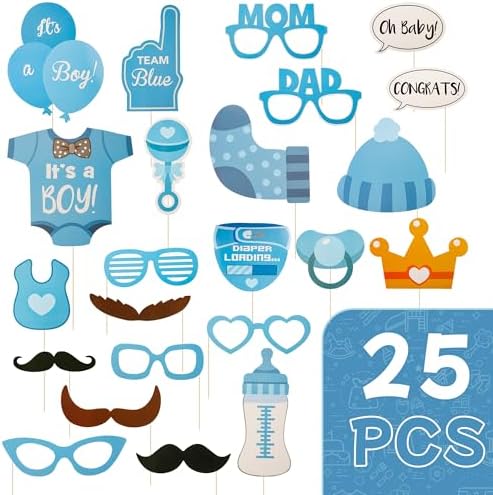 LASLU Its A Boy Photo Booth Props Kit on Sticks Set of 25pcs