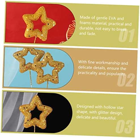 10Pcs Star Cake Topper Glitter Decor for Birthday Cupcakes