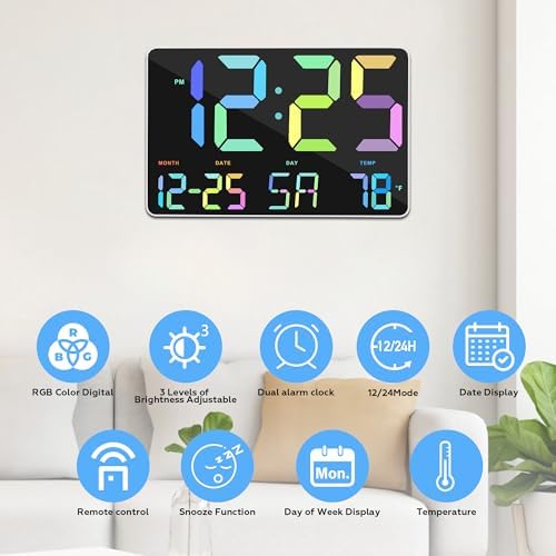 Amgico RGB Digital Alarm Clock with Snooze and Temperature Display