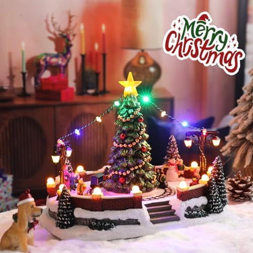 Taman Christmas Village Collectible Buildings with Moving Train and LED Lights