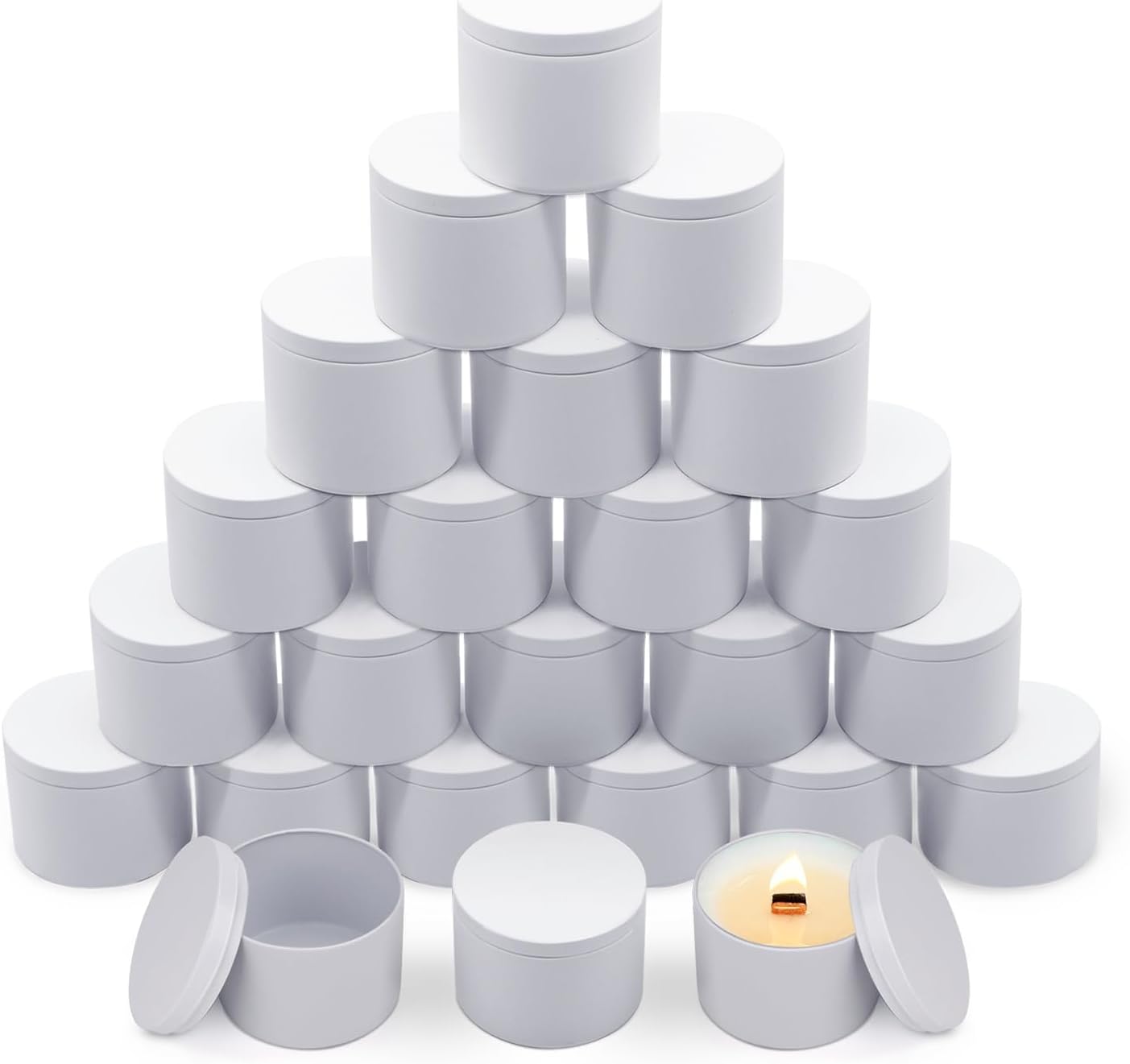 4 Oz Candle Tins Set of 24 Premium Matte White Jars with Lids