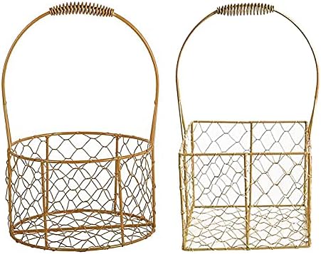 PerGar Golden Metal Flower Girl Basket for Weddings