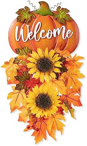 Glitzhome 225 Inch Fall Metal Pumpkin Sunflower Wall Decor