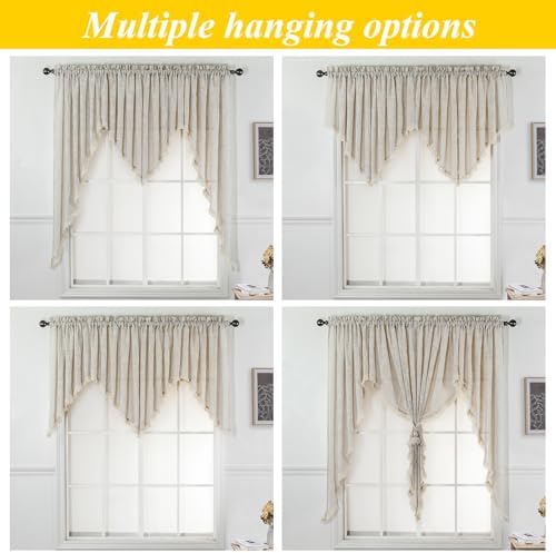Beda Home Tassel Linen Textured Swag Valance - Farmhouse Style 36x63 Inch 1 Pair