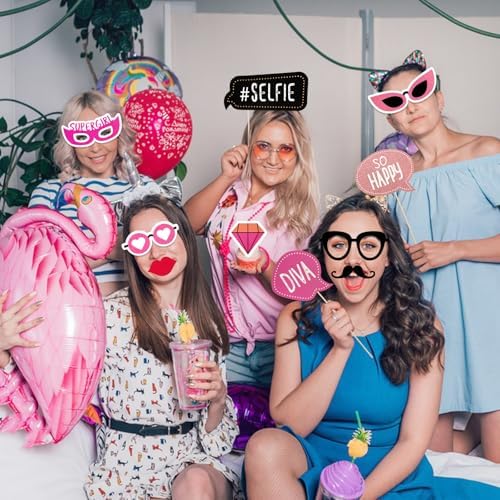Pink Girls Birthday Photo Booth Props 30 Pcs Set