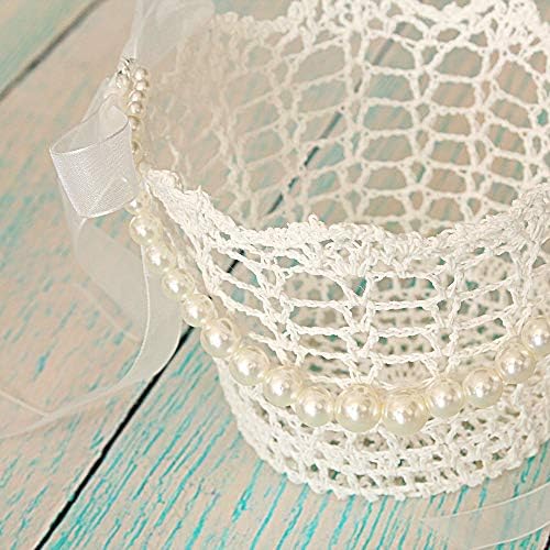 Lapuda Ivory Flower Girl Basket with Tulle and Pearls
