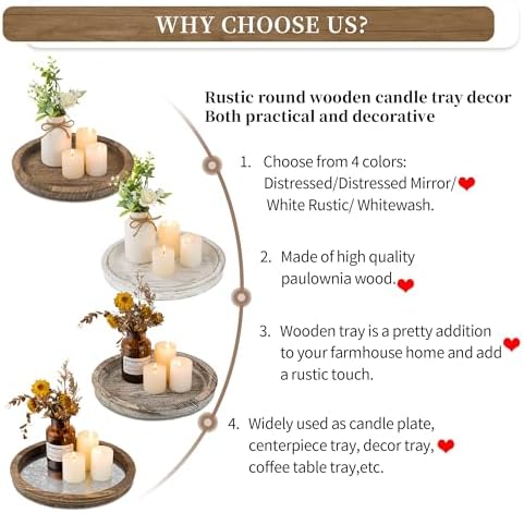Hanobe Round Wooden Candle Holder Tray for Home Decor