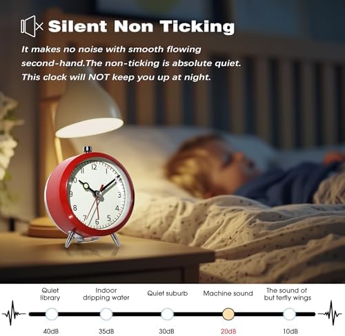 AYRELY 4 Inch Loud Analog Alarm Clock with Classic Red Design
