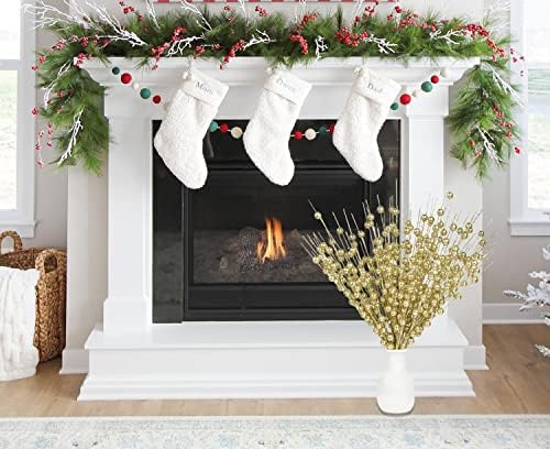 DearHouse 10 Pack Gold Christmas Berry Stems for Decor