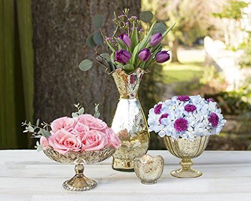Mercury Glass Compote with Pedestal Base Gold