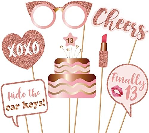 Rose Gold 13th Birthday Photo Booth Props Kit
