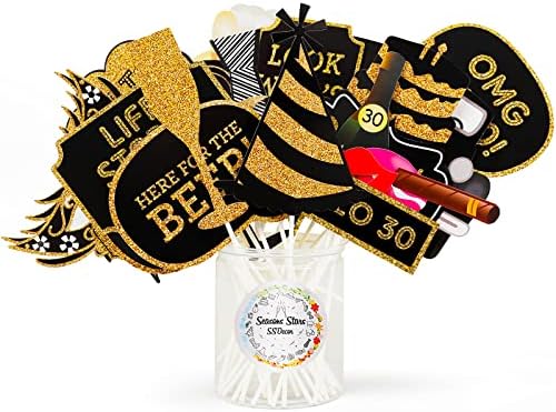 30th Birthday Photo Booth Props 41Pcs Gold Red Decorations