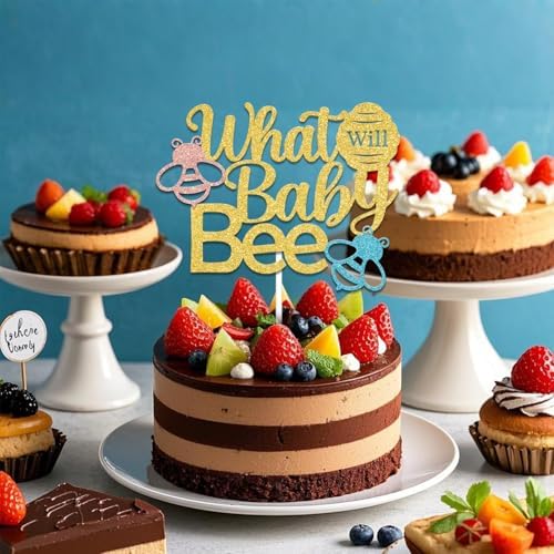 What Will Baby Bee Cake Topper Gold Glitter
