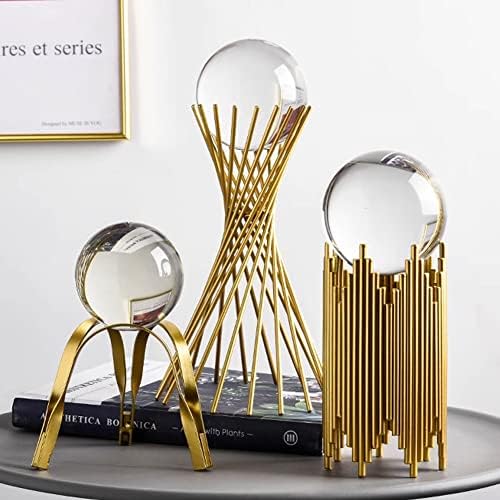 Eoiips Gold Metal Crystal Ball Sculpture Home Decor