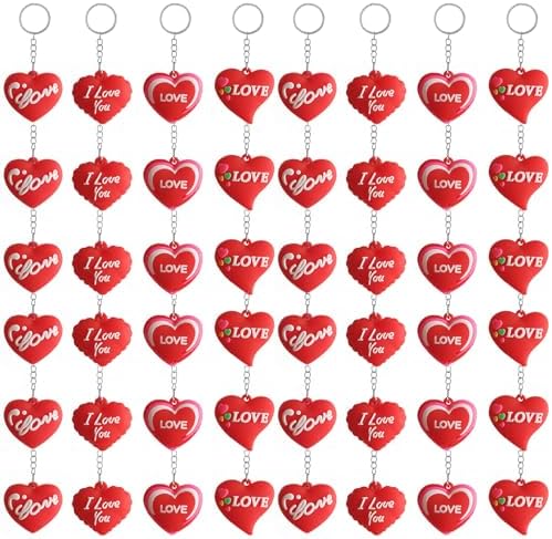48 Pcs Red Heart Keychains for Valentines Day