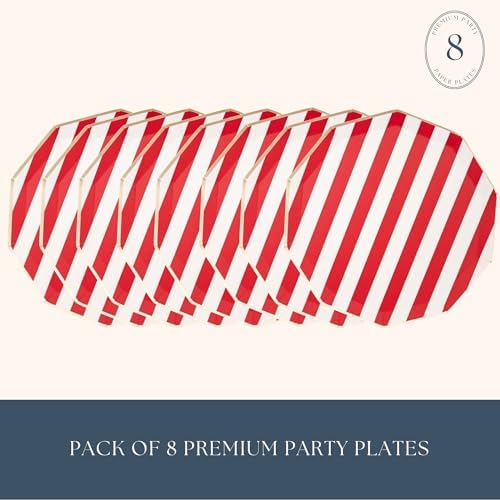 Red Cabana Stripe Paper Plates 105 Inch Pack of 8