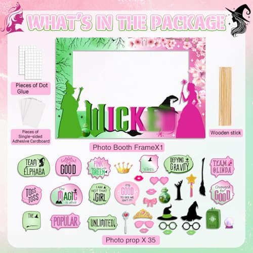 Pink Green and Black Witch Party Photo Booth Props Kit