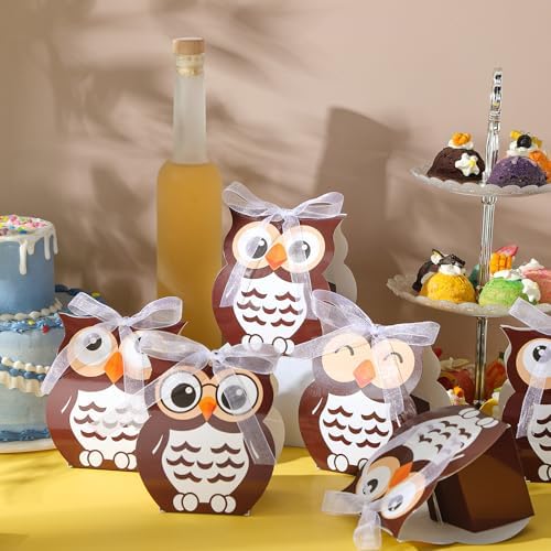 SilTriangle Owl Party Favor Boxes with Mesh Straps Brown