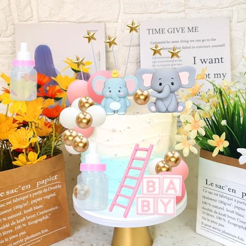 Gyufise 33Pcs 3D Elephant Cake Toppers Pink