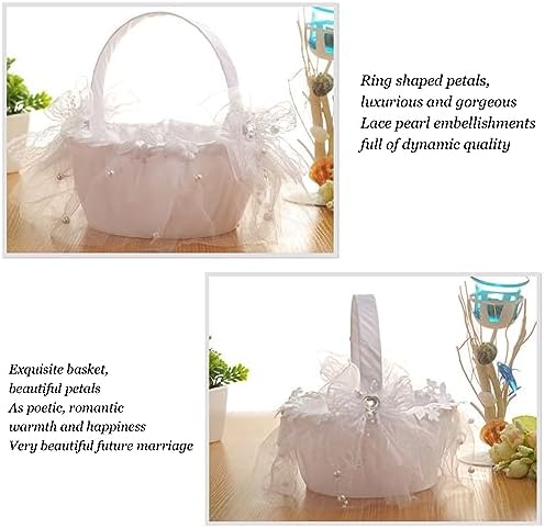 Wedding Flower Girl Basket with White Lace and Rhinestone