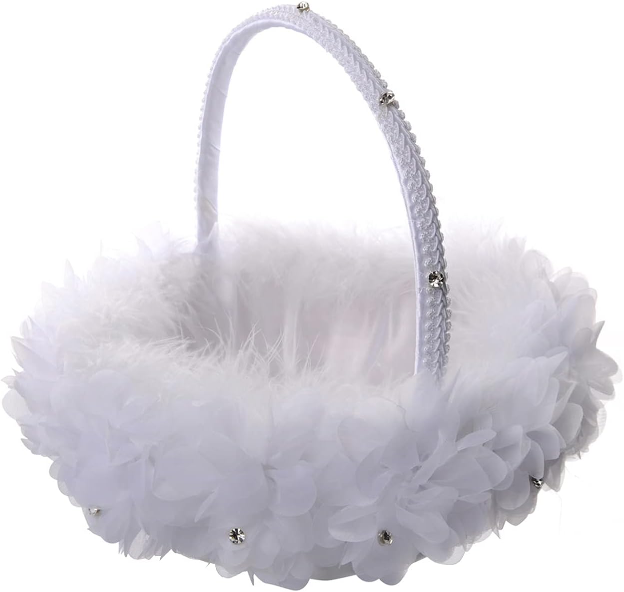 Cute Wedding Flower Girl Basket with White Ostrich Fluff