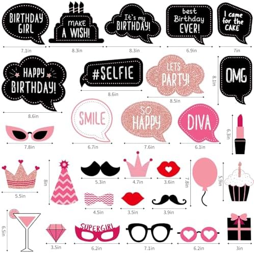 Rose Gold Glitter Photo Booth Props Set 30pcs
