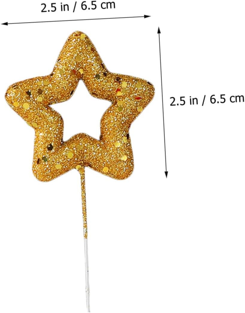 10Pcs Star Cake Topper Glitter Decor for Birthday Cupcakes