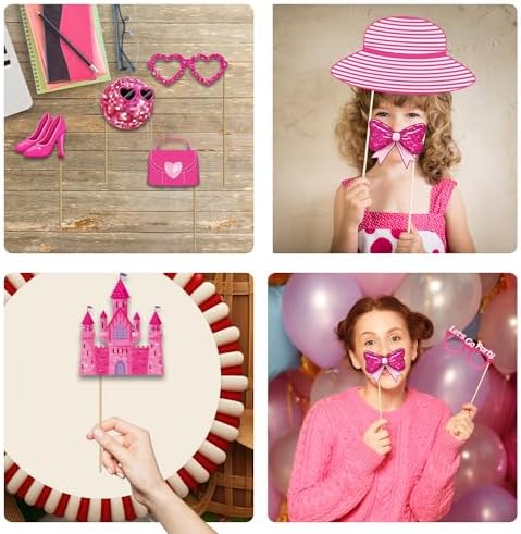36Pcs Hot Pink Photo Booth Props for Girls Parties