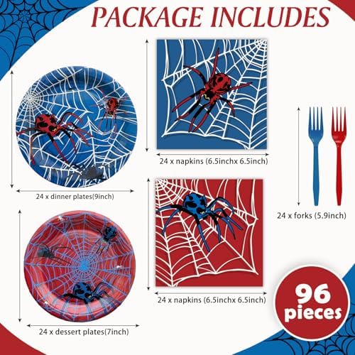 96 Pcs Spider Themed Disposable Tableware Set for 24 Guests
