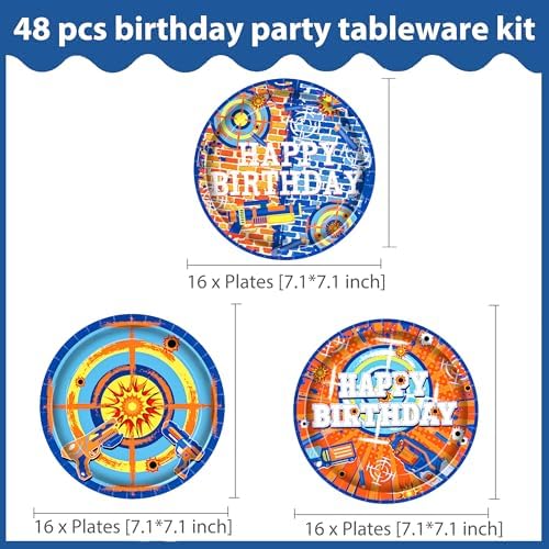 48pcs Dart War Themed Paper Plates for Parties