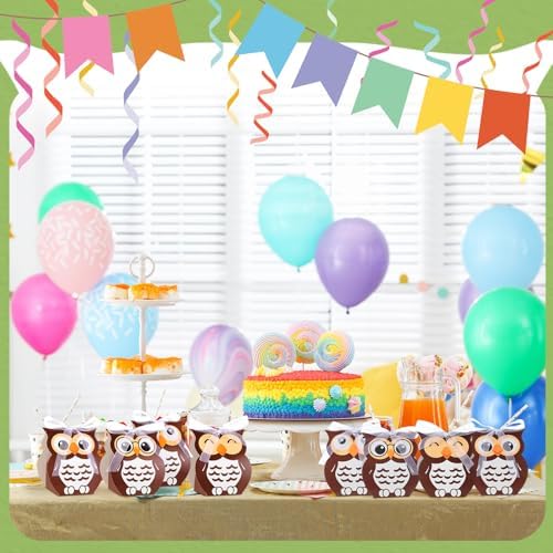 SilTriangle Owl Party Favor Boxes with Mesh Straps Brown